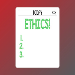 Writing note showing Ethics. Business photo showcasing Maintaining equality balance among others having moral principles