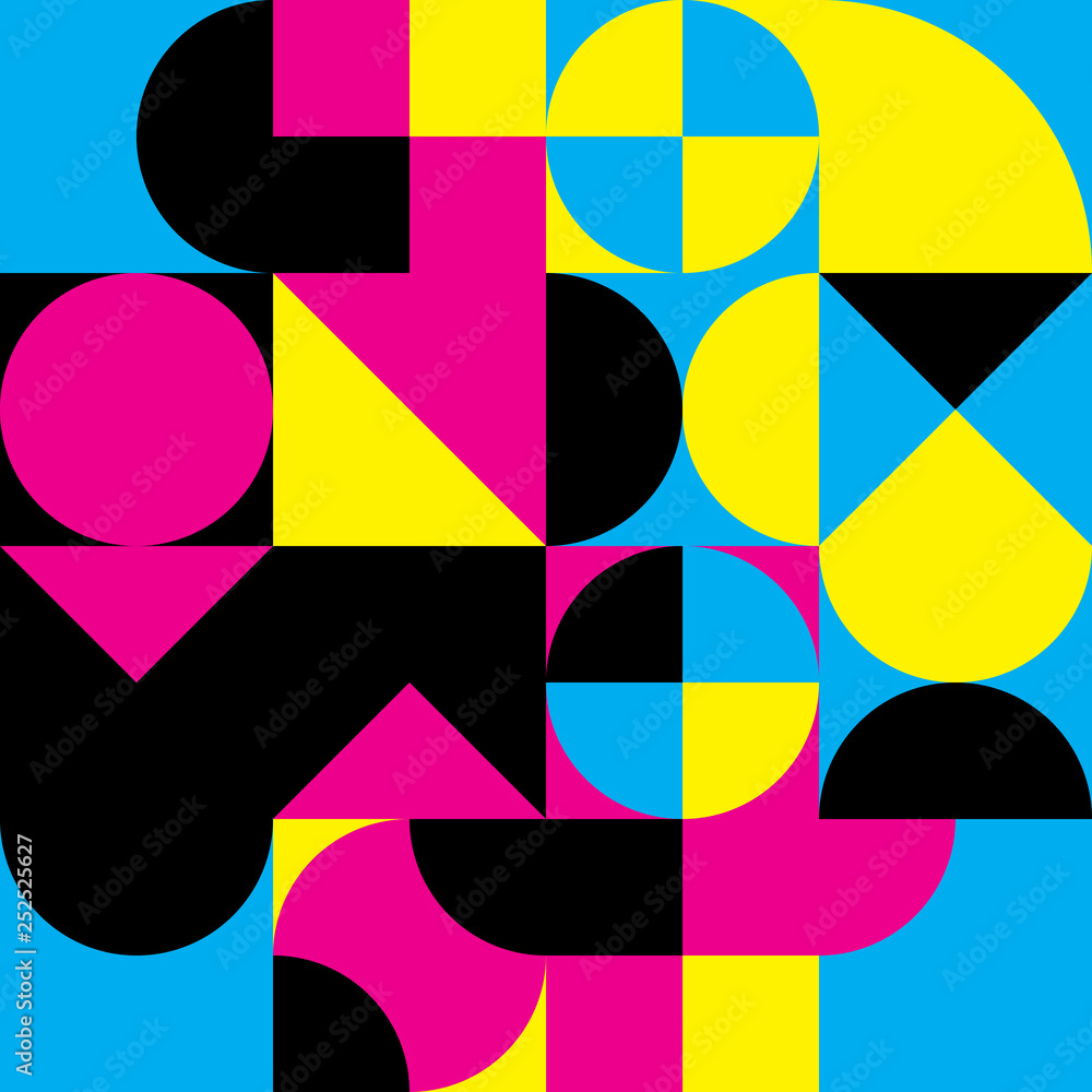 Poster abstract geometric retro design. vector seamless pattern in cmyk colors