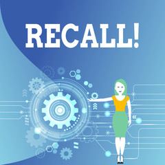 Writing note showing Recall. Business photo showcasing Bring back to memory Ordering the return of a demonstrating or product