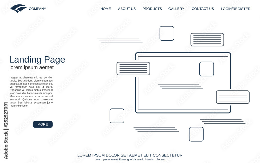 Aufkleber website landing page vector template. minimalistic design background for webpage, banner and applica