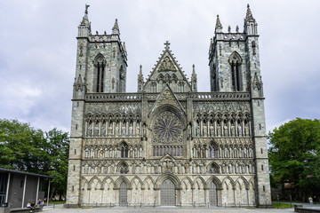 Nidaros Cathedral (Nidasrosdomen) is the most famous landmark of Trondheim and the largest medieval building in Norway. Trondheim, Norway, August 2018
