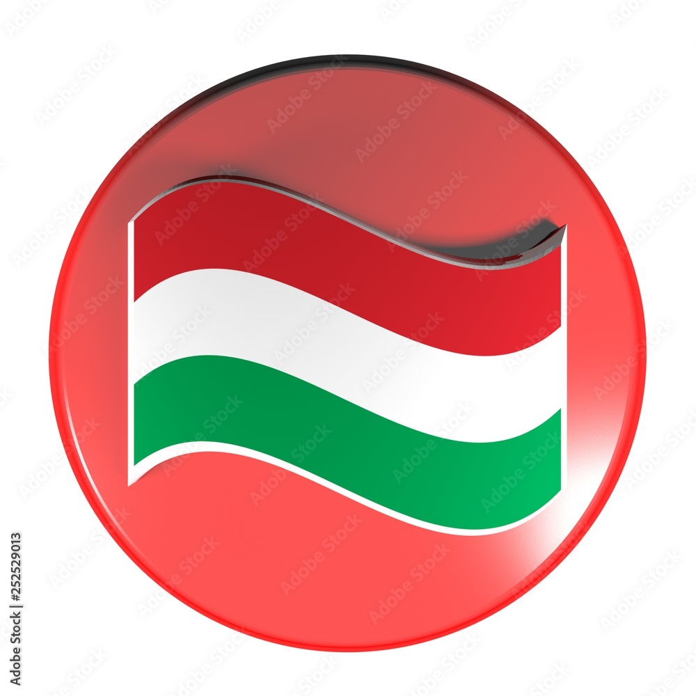 Poster red circle push button flag of hungary - 3d rendering illustration