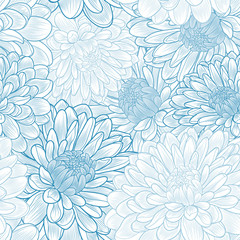 Seamless hand-drawing floral background with flowers chrysanthemums.
