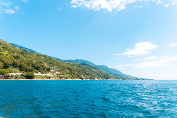 Island beach houses - sunny day from the sea