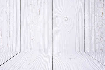 Fototapeta premium White wood background wall and floor. wooden texture. surface, display backdrop, put product.