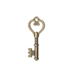Bronze vintage ornate key on white background