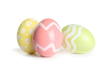 Beautiful painted Easter eggs on white background