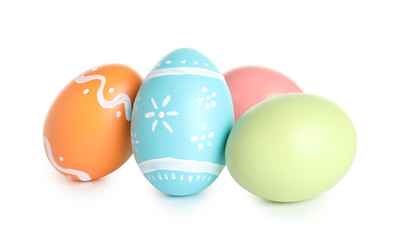 Beautiful painted Easter eggs on white background