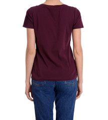 Obraz premium Young slim woman on white background, closeup. Weight loss