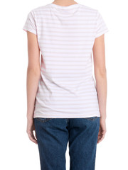 Obraz premium Young slim woman on white background, closeup. Weight loss