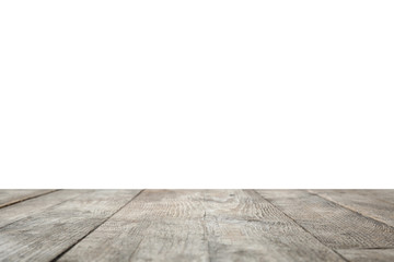 Empty wooden surface against white background. Mockup for design