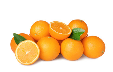 Pile of ripe oranges isolated on white