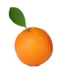 Fresh ripe orange with leaf isolated on white