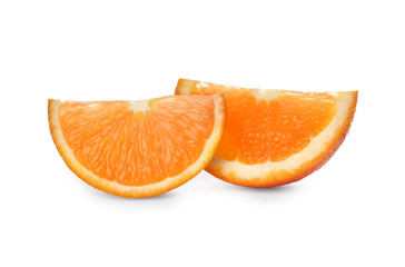 Slices of ripe orange isolated on white