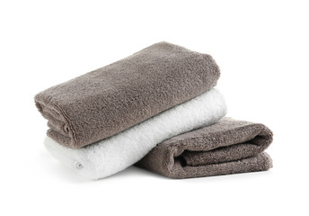Fototapeta na wymiar Stack of fresh towels isolated on white