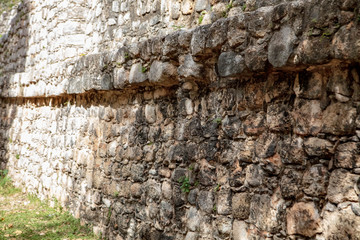 Detail of the different stone construction that is found with in the walls of Ek' Balam in this serene archaelogical site that provides the visitor with some insight into the Mayan culture