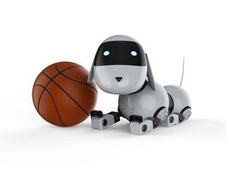 Dog robot with basketball ball