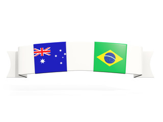 Banner with two square flags of Australia and brazil