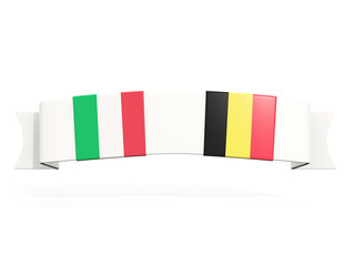 Fototapeta na wymiar Banner with two square flags of Italy and belgium