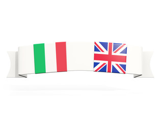 Banner with two square flags of Italy and united kingdom