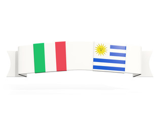 Banner with two square flags of Italy and uruguay