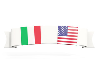 Fototapeta na wymiar Banner with two square flags of Italy and United States