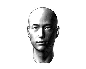 Engraving human head illustration on white BG