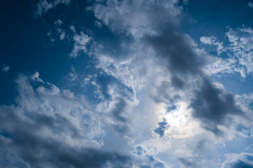 Partly cloudy sky with the sun peaking out