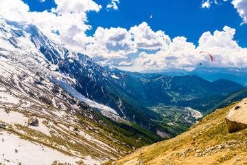 Fototapeta na wymiar Snowy mountains Chamonix, Mont Blanc, Haute-Savoie, Alps, France