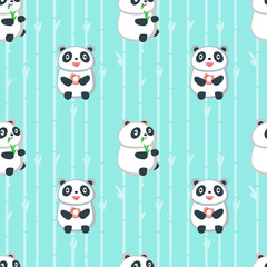 Naklejka premium Vector seamless pattern with cute eating panda