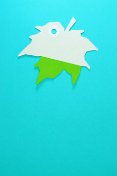 leaf paper tag on blue background vertical template