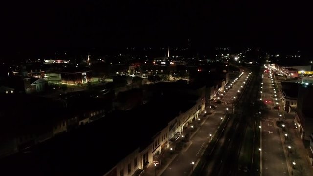 Night Aerial Flyover of Small City