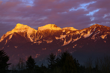 Fototapeta na wymiar Mt. Cheam at sunset, Chilliwack, British Columbia, Canada