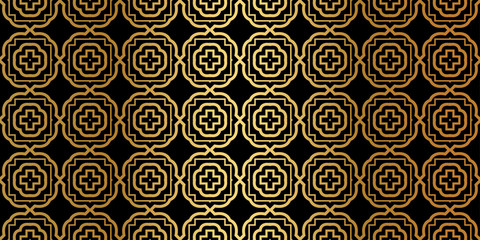 Luxury Traditional Ornamental Design. Modern Seamless Geometry Pattern. Vector Illustration. For Interior Design, Printing, Web And Textile Design. Black gold color