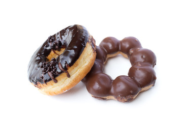 sweet chocolate donuts isolated on white background