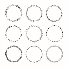 Holiday collection of vector graphic circle frames. Wreaths for Christmas design