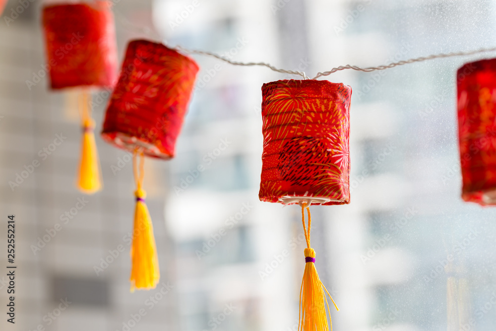 Poster red lantern hanging up