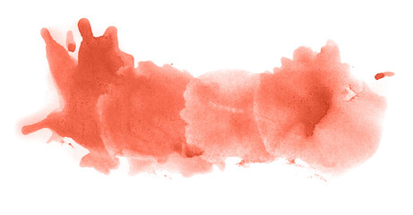 Abstract watercolor background hand-drawn on paper. Volumetric smoke elements. Red-orange color. For design, web, card, text, decoration, surfaces.