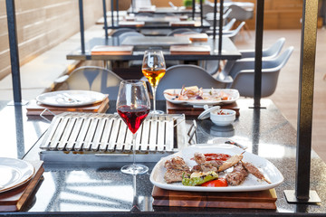 table with food in restaurant