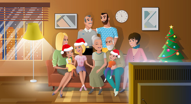 Celebrating Christmas with Family Vector Concept