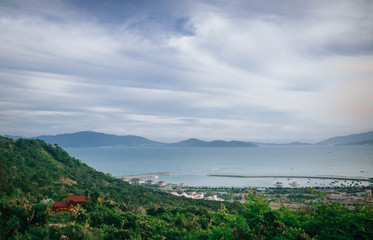 View from the mountains to the village by the sea in Vietnam