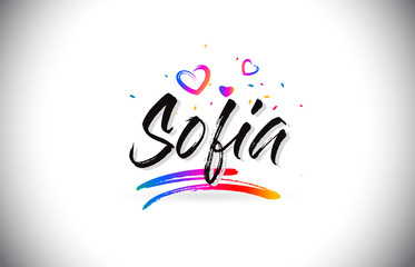 Sofia Welcome To Word Text with Love Hearts and Creative Handwritten Font Design Vector.