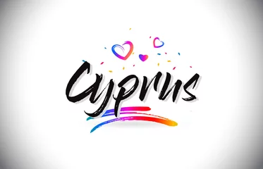 Foto op Canvas Cyprus Welcome To Word Text with Love Hearts and Creative Handwritten Font Design Vector. © twindesigner