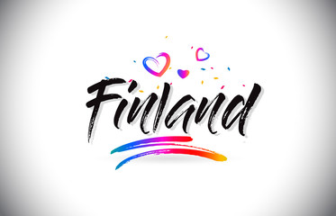 Fototapeta premium Finland Welcome To Word Text with Love Hearts and Creative Handwritten Font Design Vector.