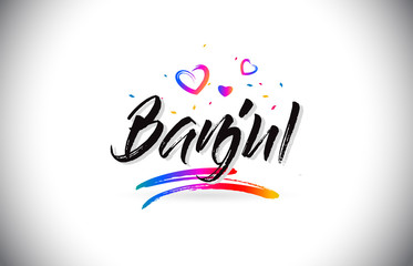 Banjul Welcome To Word Text with Love Hearts and Creative Handwritten Font Design Vector.