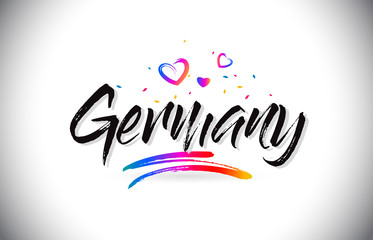 Germany Welcome To Word Text with Love Hearts and Creative Handwritten Font Design Vector.