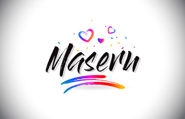 Maseru Welcome To Word Text with Love Hearts and Creative Handwritten Font Design Vector.