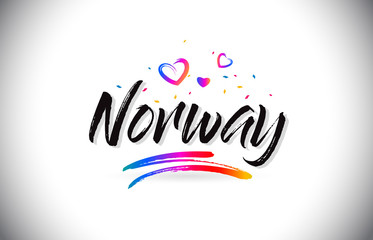 Norway Welcome To Word Text with Love Hearts and Creative Handwritten Font Design Vector.