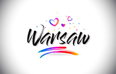 Warsaw Welcome To Word Text with Love Hearts and Creative Handwritten Font Design Vector.