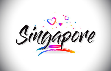 Singapore Welcome To Word Text with Love Hearts and Creative Handwritten Font Design Vector.